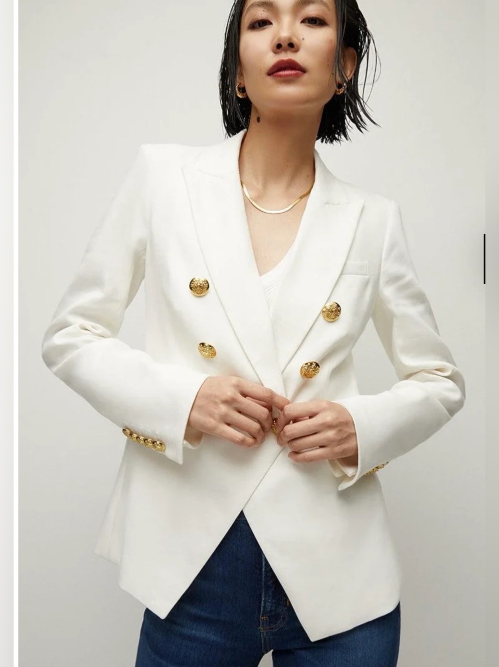 Veronica Beard Miller White Dickey Blazer Jacket Gold Buttons SZ US 12 - Picture 2 of 10